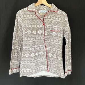 Sleepytime Pjs cotton pajama top button down women's size small gray red trim